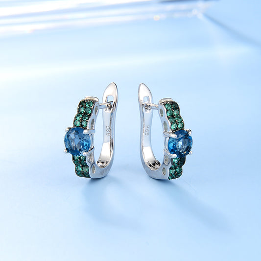 Factory Direct Supply Natural Gemstone Earrings Vintage Inlaid Topaz s925Silver Gemstone Earrings Studs