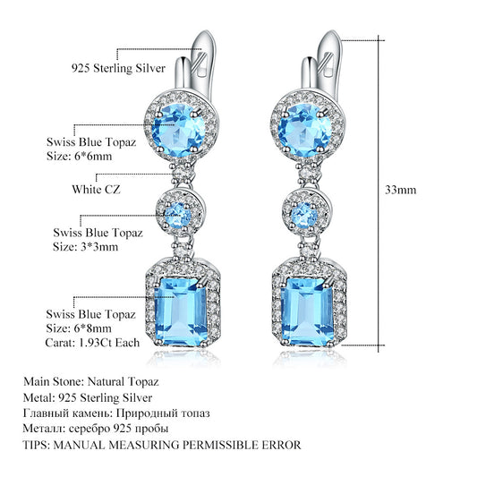 Luxurious Natural Topaz Stud Earrings Fashion High-End Sense s925Silver Inlaid Natural Gemstone Earrings