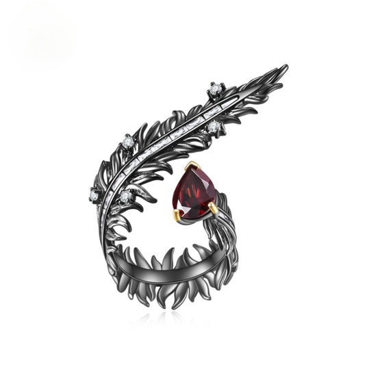 Italian Craft Retro Style Designer Natural Gemstone Ring s925Sterling Silver Inlaid Garnet Ring
