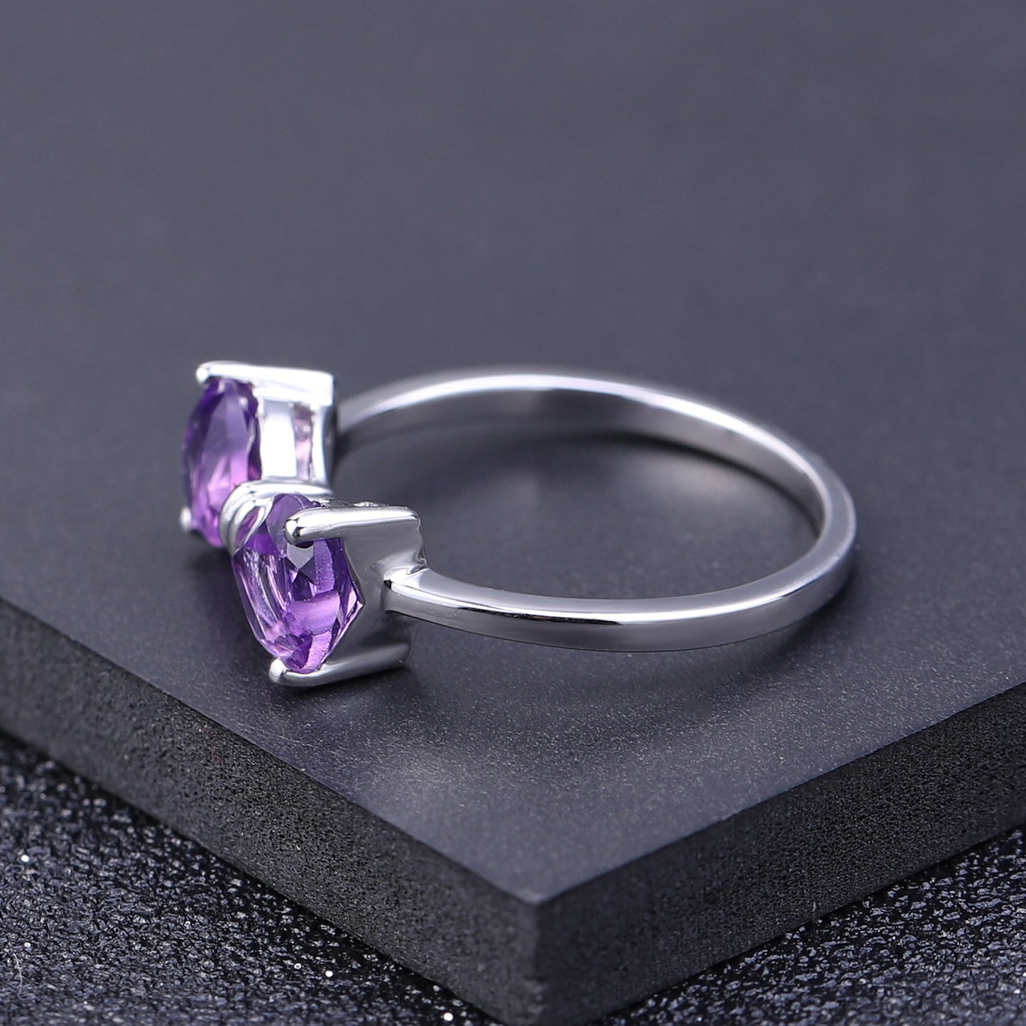 Heart Gemstone Bowknot Ring for Women Vintage Inlaid with Natural Stone s925Silver Amethyst Ring