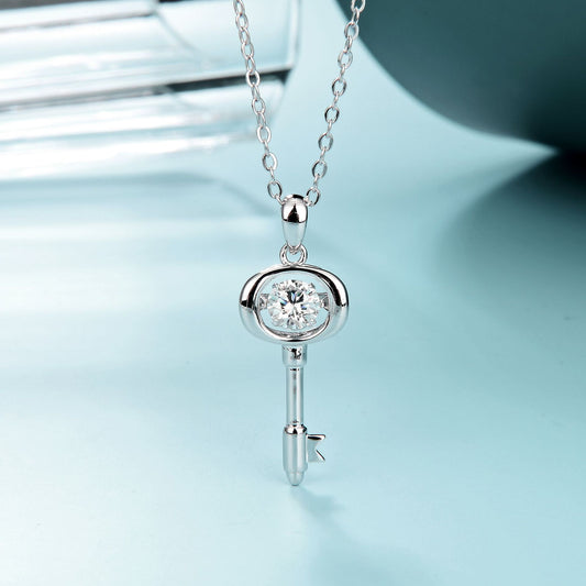 s925Silver Fine Craft Inlaid Moissanite Necklace Pendant Versatile Light Luxury Internet Celebrity Design Dynamic Key Necklace