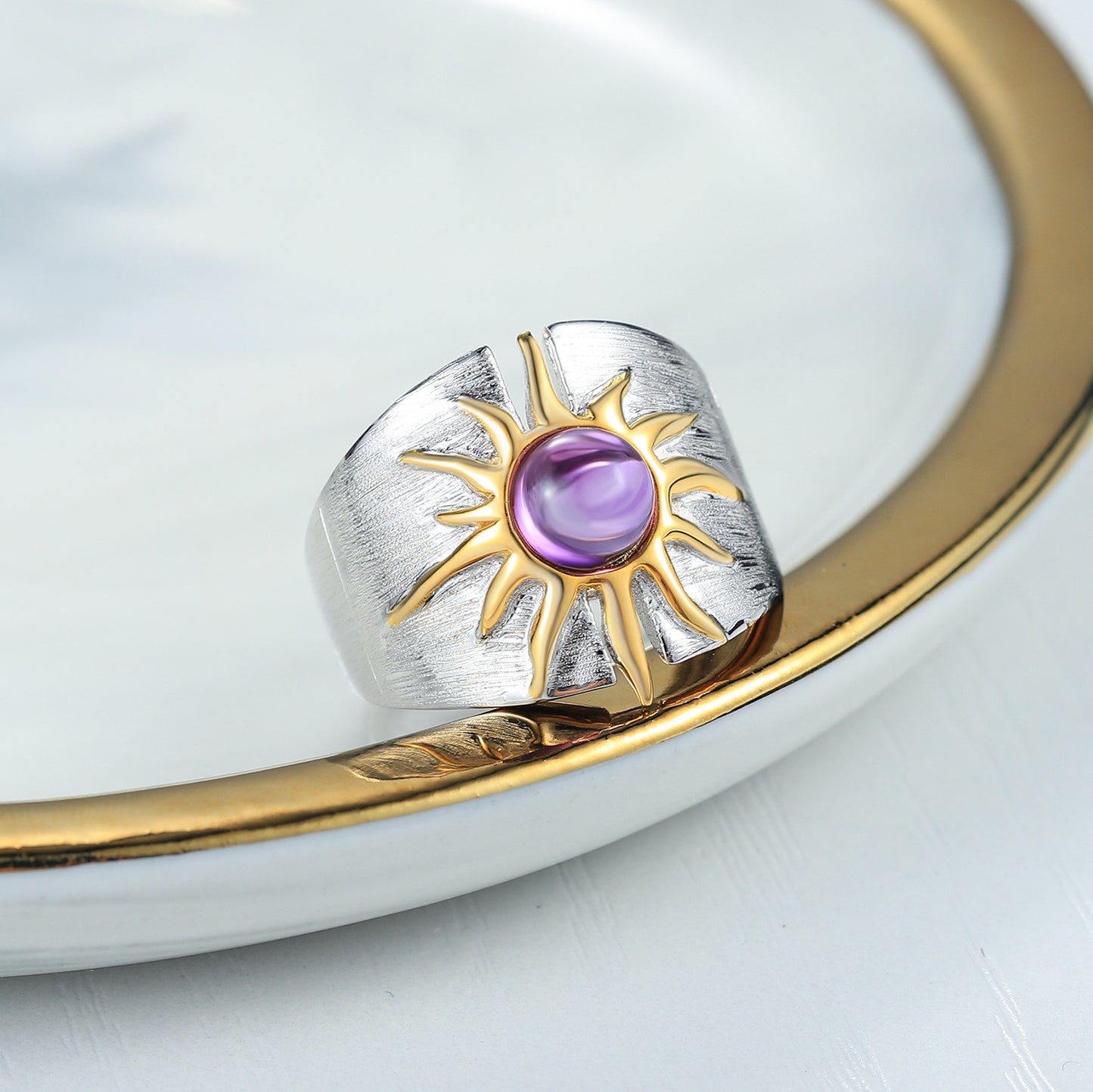 Natural Topaz Amethyst Ring925Silver Jewelry Niche Unique Sun Goddess Designer Bracelet