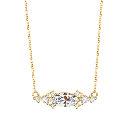Jewelry S925Sterling Silver Inlaid5A Zircon Fashion Light Luxury Elegant Gold Clavicle Chain Gemstone Necklace Pendant