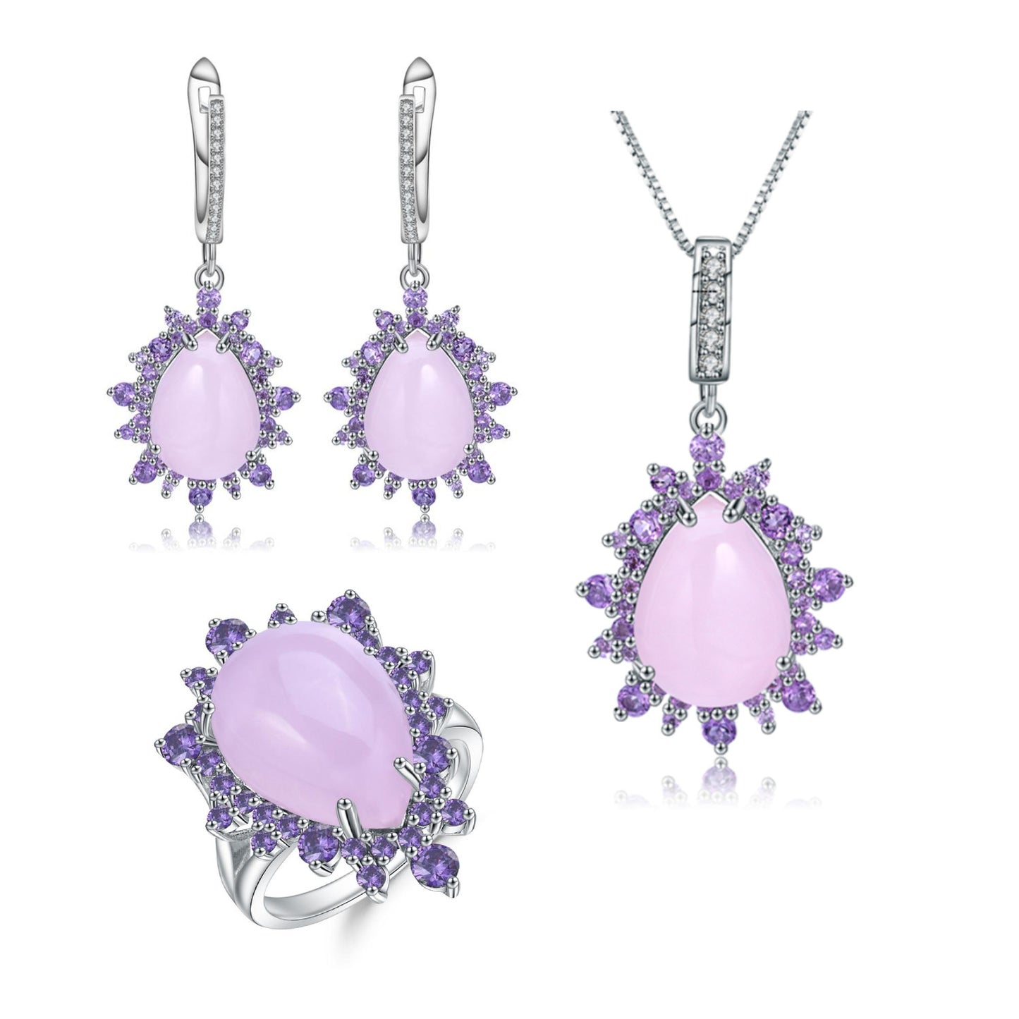 Luxurious Natural Gemstone Pink Agate Necklace Pendant Elegant Series with a Sense of Sophistication925Silver Inlaid Gemstone Pendant