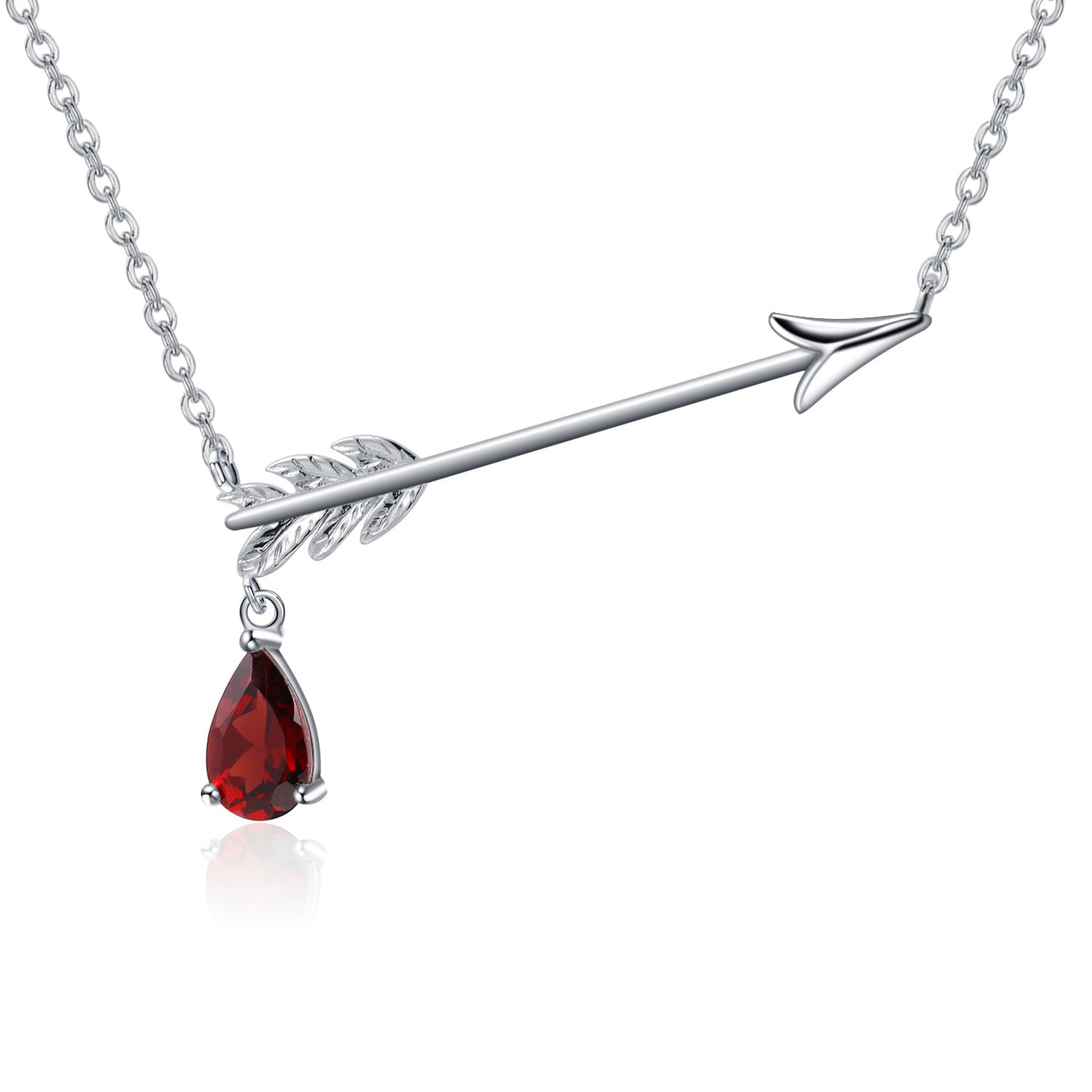 Unique Design Natural Garnet Pendant Bow and Arrow Design Clavicle Chain925Silver Inlaid Gemstone Necklace Pendant
