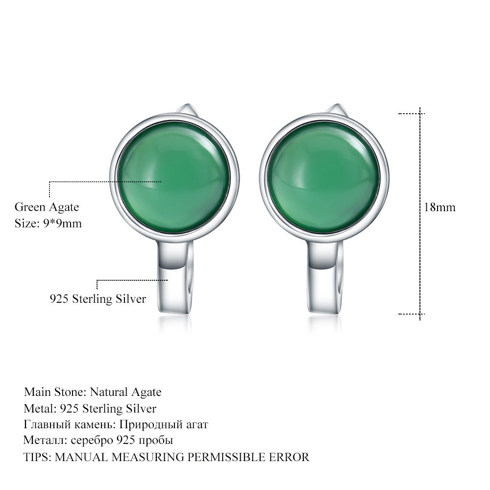 Natural Green Agate Earrings Personality Simplicity s925Sterling Silver Inlaid Gemstone Colorful Earrings Drop Earrings