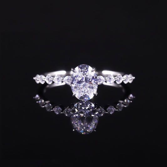 In stock wholesale s925Sterling Silver Ring Inlaid with Moissanite ins Wind1.5Carat Oval Ring