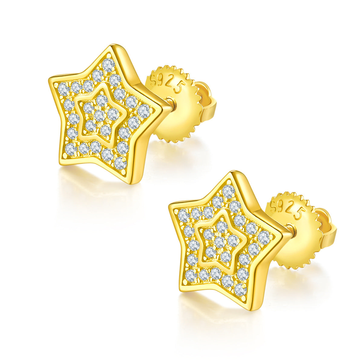 Foreign Trade Fine Craft Five-Pointed Star Earrings s925Sterling Silver Moissanite Inlaid Women's Gold Color Personality Earrings Hot Sale