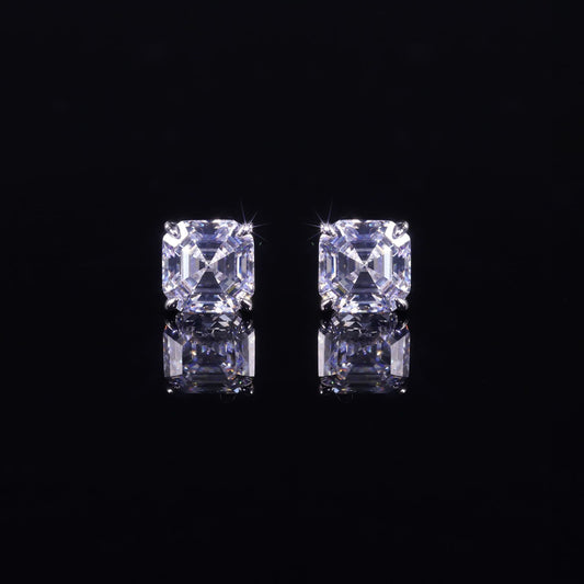 Unisex Style Asscher Moissanite Earrings with Claw Design1/1.5/2/2.5Carat s925Sterling Silver Earrings In Stock