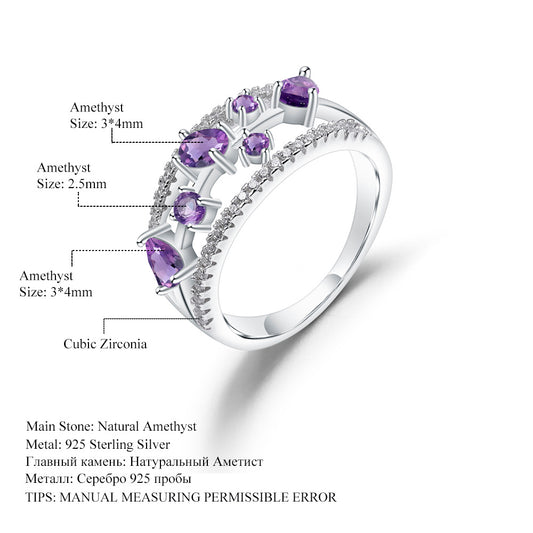 Luxurious and High-end Design Amethyst Ring Prosperous Series s925Silver Inlaid Natural Sapphire Ring