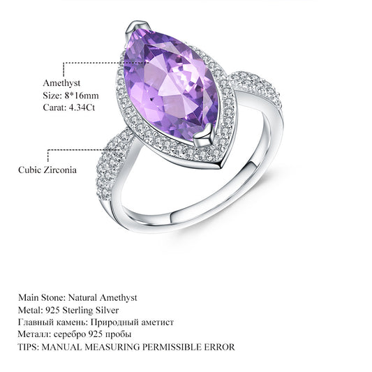 Luxurious Design Natural Gemstone Amethyst Topaz Ring Fashion s925Silver natural gemstone ring