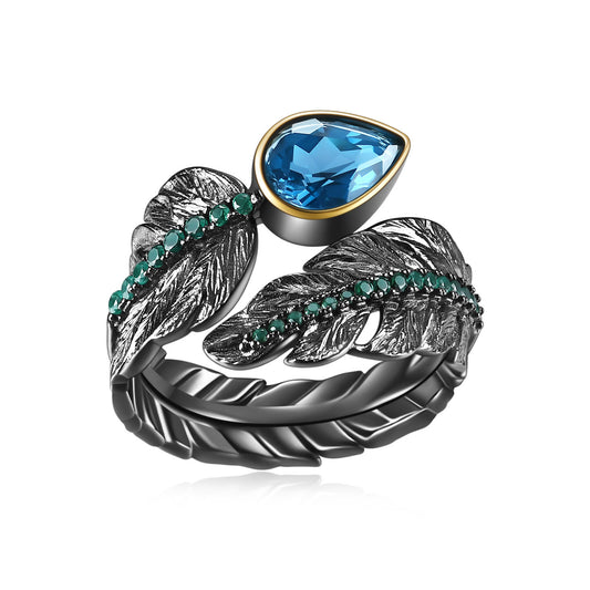Designer Style High-End Personality Ring Open Natural Design s925Silver Natural Topaz Moonstone Ring