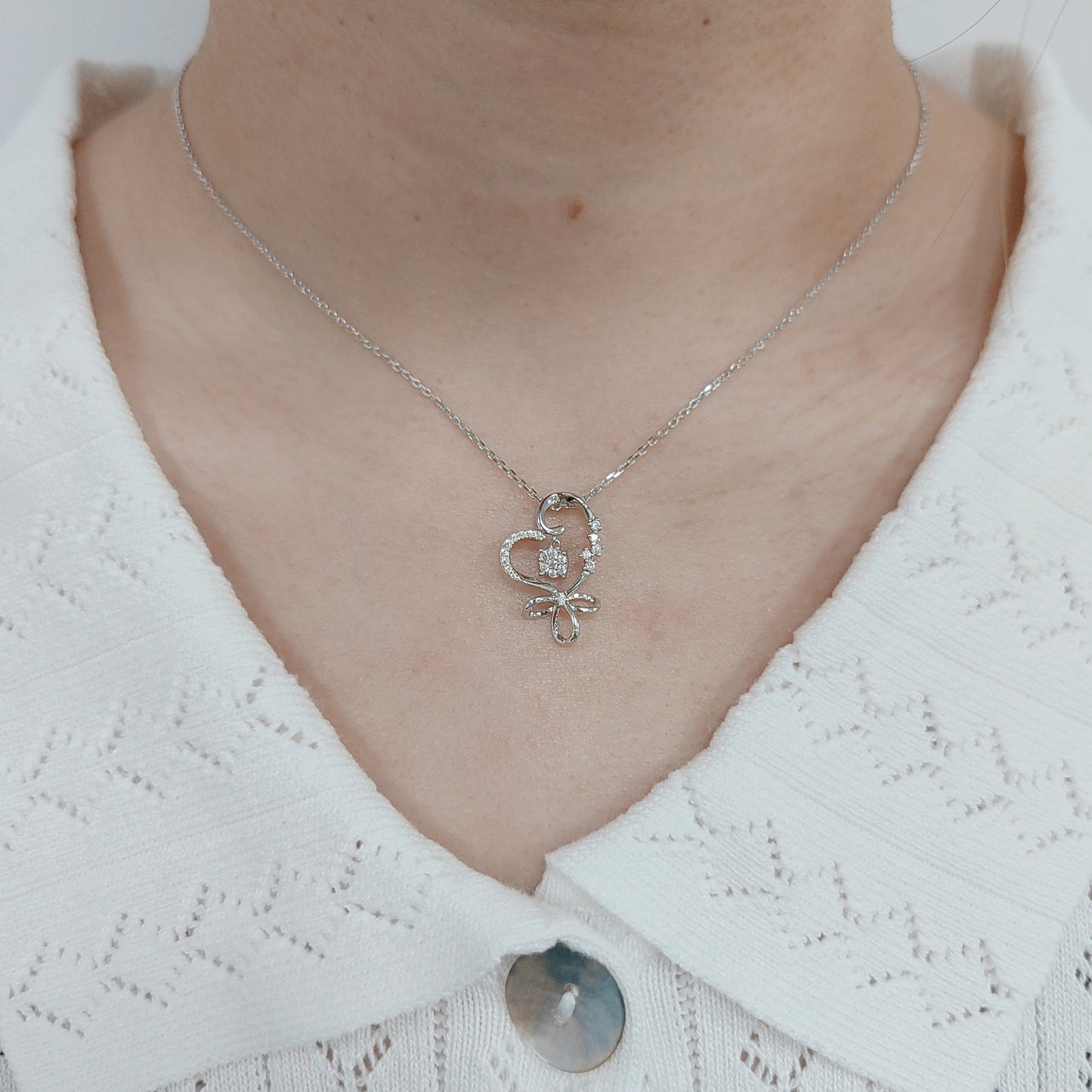 Korean Style Sweet and Luxurious Jewelry Set for Girls9/10/14/18k White Gold Clavicle Chain Cultivated Diamond Necklace