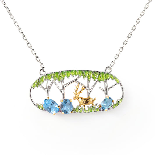 Yoyo Deer Necklace S925Sterling Silver Natural Gemstone Pendant Necklace with Unique Design for Women