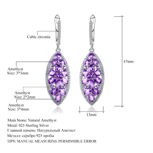 Luxurious Natural Gemstone Amethyst Earrings Group Inlay Design High-end Sense Personality s925Silver Inlaid Earrings