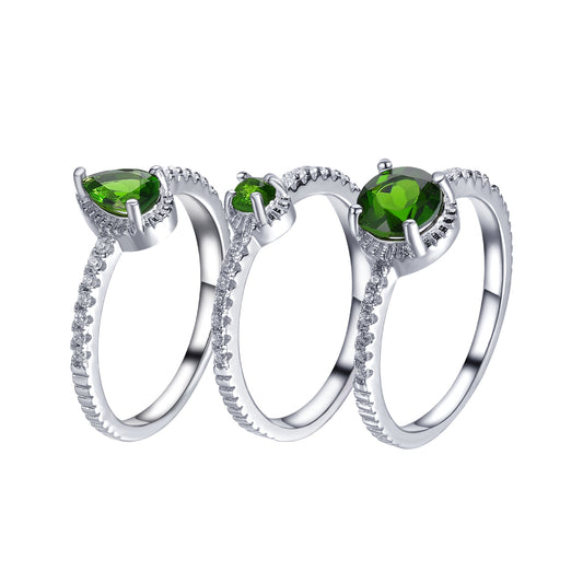 Minimalist Natural Topaz Diopside Ring Set925Sterling Silver Men's and Women's Colorful Gemstone Stackable Rings