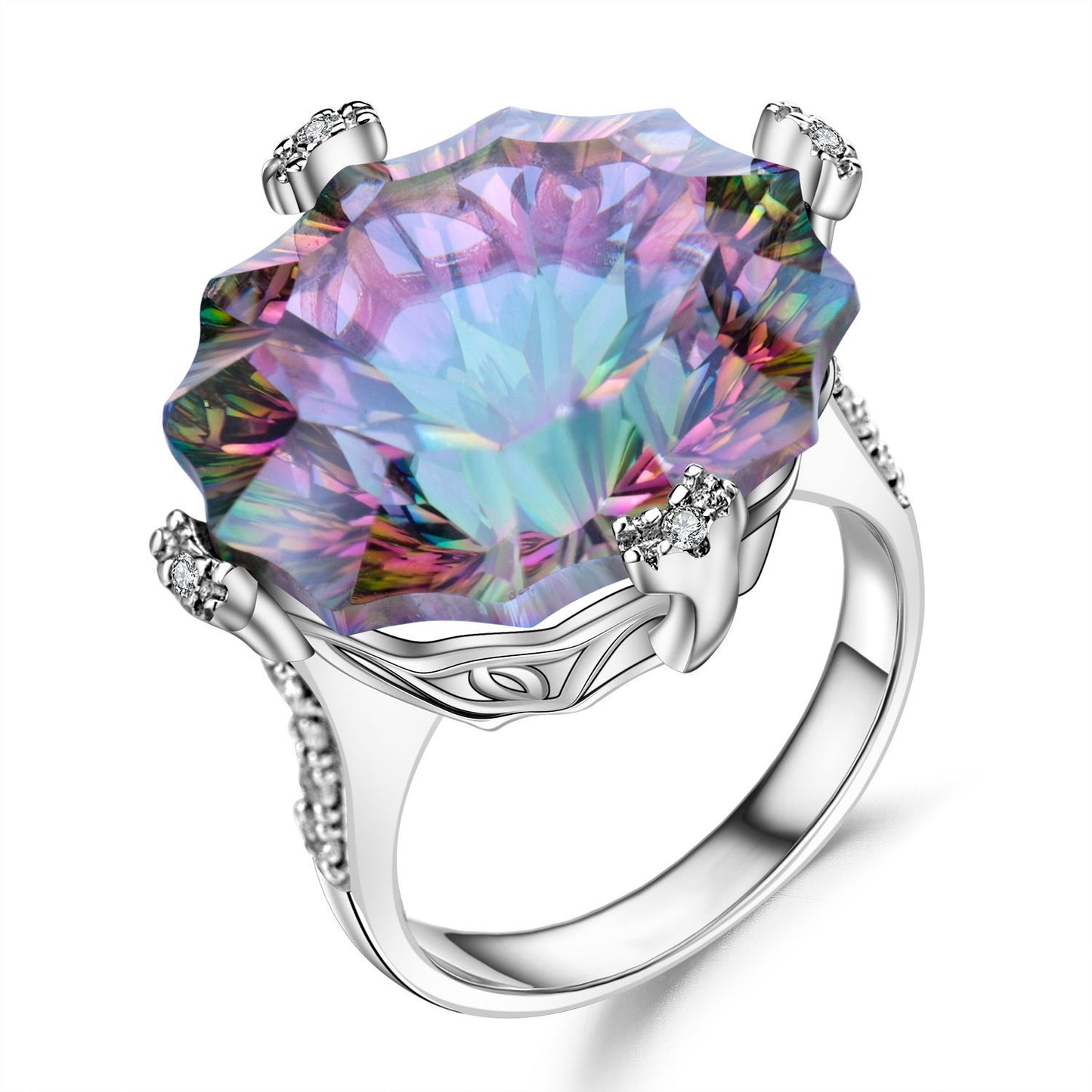 New Luxurious Irregular Gemstone Ring for Women Fashionable High-end Personality s925Silver Inlaid Colorful Crystal Ring