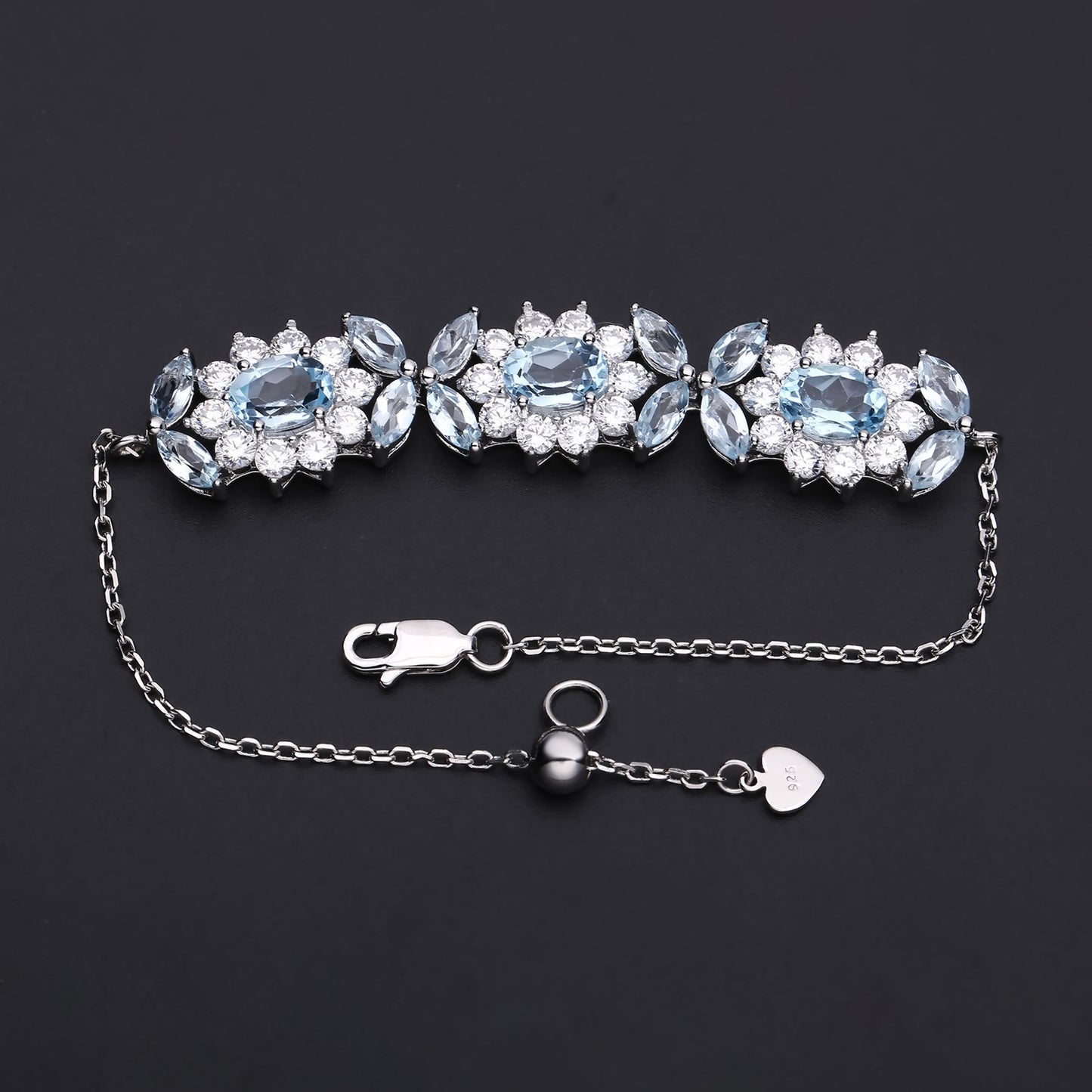 Luxurious Design Natural Topaz Bracelet Style Princess Temperament s925Silver Color Crystal Bracelet