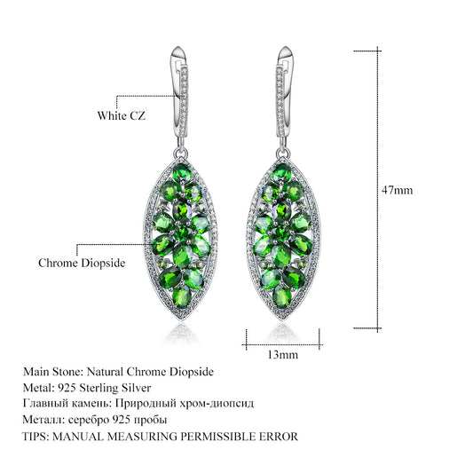 Fashion Natural Gemstone Diopside Stud Earrings Drop Earrings Luxurious Design Sense Personality s925Sterling silver earrings