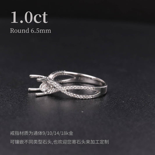 Classic and Simple14-Prong Micro Pave Ring Setting Full Body9/10/14/18k White Gold Diamond Ring Setting