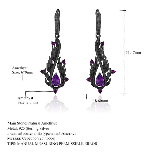 Designer High-End Dark Retro Style Earrings Italian craftsmanship925Silver Natural Amethyst Earrings Drop Earrings