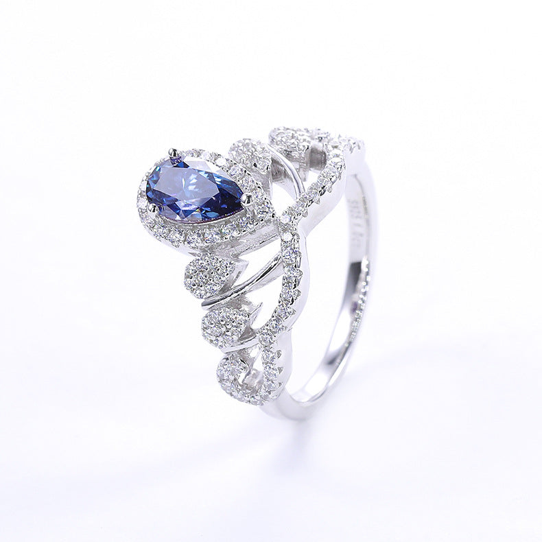 Wind Crown Water Drop Ring Band GRA Certificate s925Silver Inlay1Carat Colorful Moissanite Ring for Women