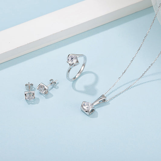 Fashion Earrings and Necklace Two-Piece Set s925Sterling Silver Inlaid Gemstone1Carat Moissanite Jewelry Set