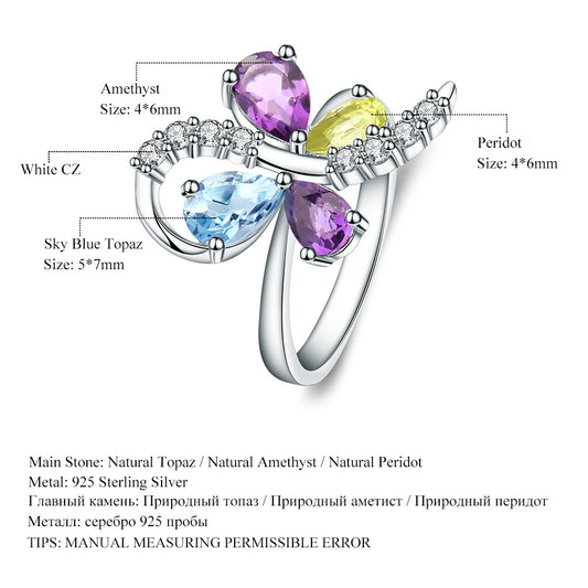 Luxurious High-End Natural Gemstone Ring Unique Design Sense s925Sterling Silver Inlaid Natural Gemstone Ring