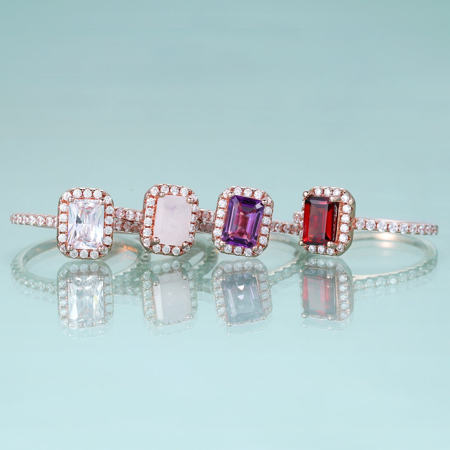 Emerald Cut Colorful Gemstone Ring s925Sterling Silver Plated18k Gold Rectangle Gemstone Wedding Ring