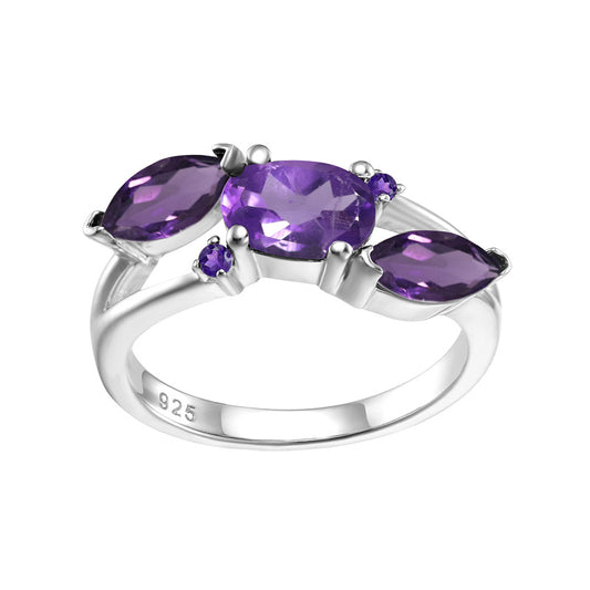 New Design Sense Natural Gemstone Ring Fashion Temperament s925Silver Inlaid Gemstone Amethyst Ring