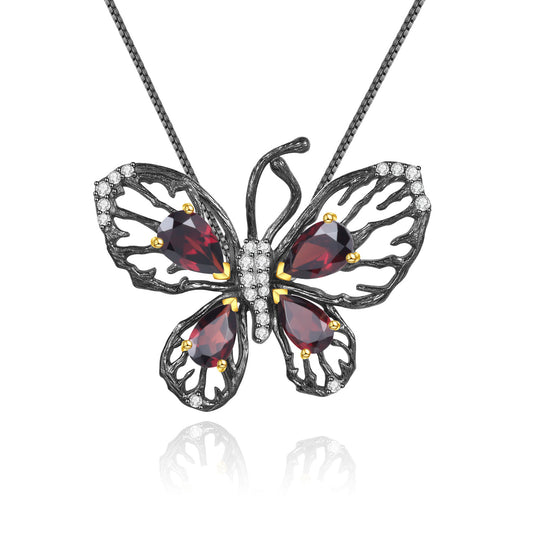Designer Natural Garnet Butterfly Pendant Luxurious High-end Feel925Silver Natural Gemstone Necklace Pendant