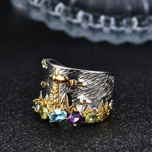 Designer Natural Gemstone Ring Italian Craftsmanship High-end Jewelry s925Silver Inlaid Gemstone Ring