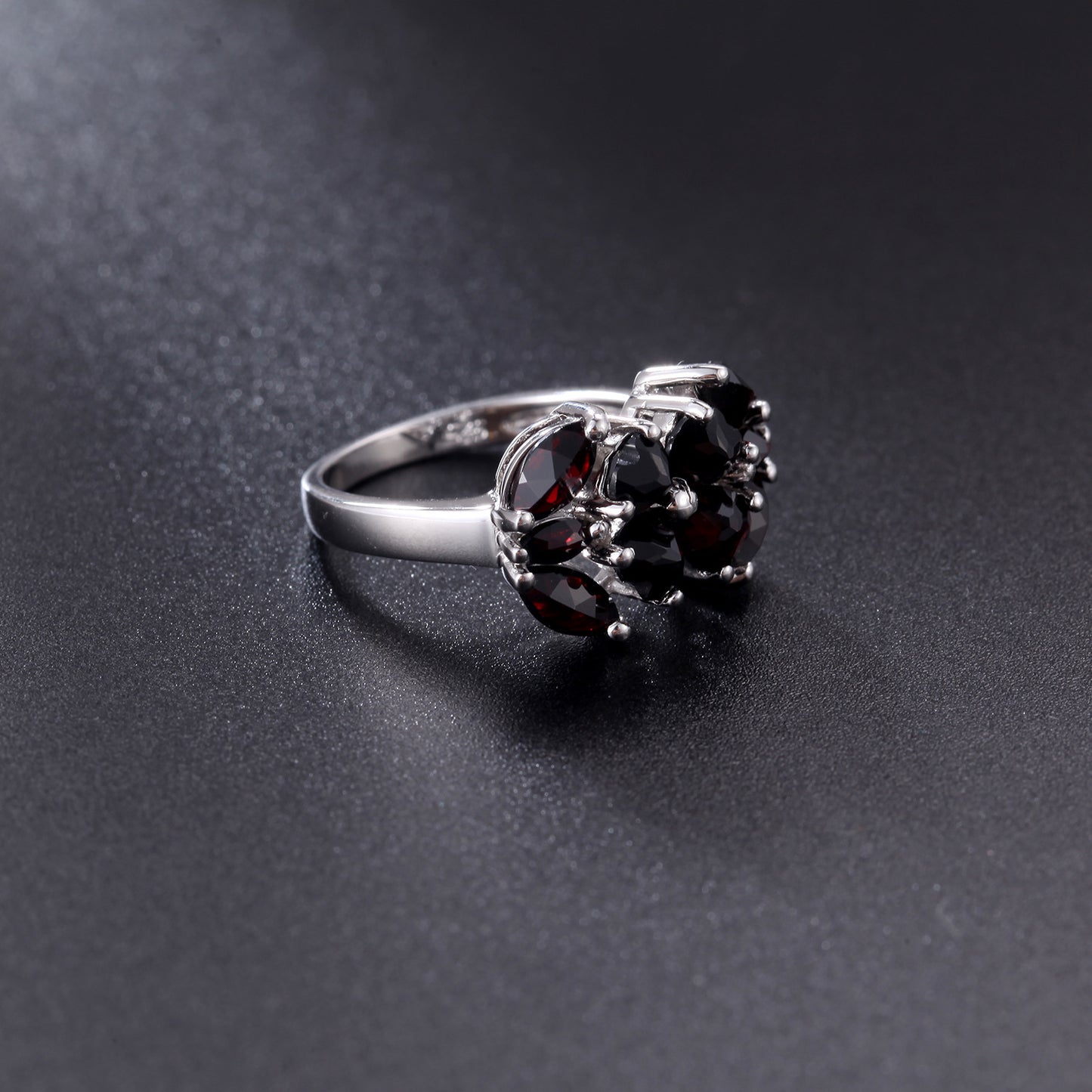 2025Unique Ring Natural Colorful Gemstone Mixed Ring s925Sterling Silver Inlaid Black Garnet Ring for Women