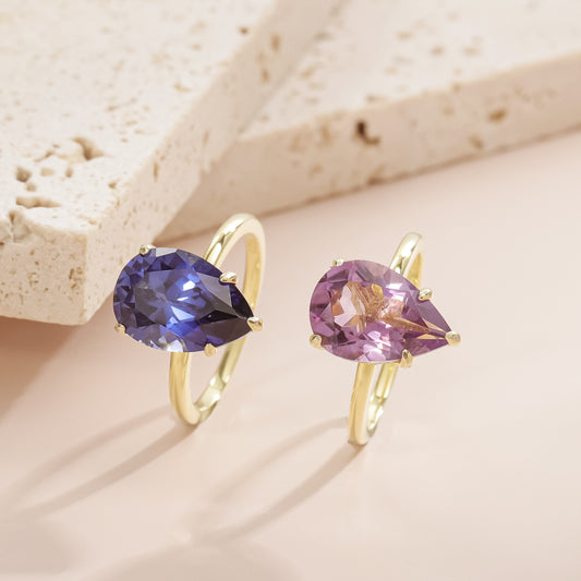 Simple s925Sterling Silver Ring Set with Cultivated Royal Sapphire and Amethyst3.6ct Gold Ring Jewelry Wholesale
