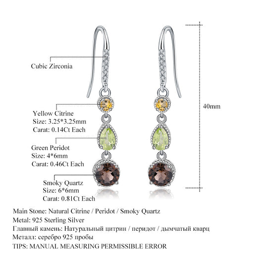 Fashionable Elegant Natural Gemstone Earrings s925Silver Inlaid Natural Topaz Olivine Crystal Eardrops New