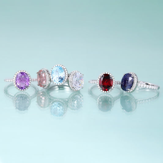 Vintage Oval Ring s925Sterling Silver Inlaid with Natural Crystal Garnet7*9mm Topaz Rainbow Ring