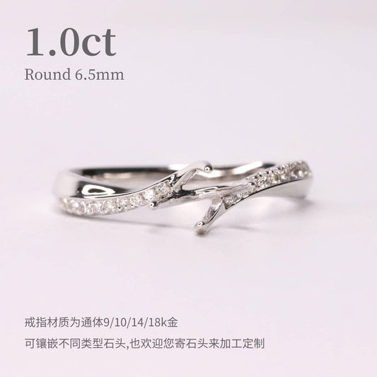 Classic Elegant Full Body9/10/14/18k White Gold Ring Setting Tree Branch1Carat Micro Pave Diamond Ring Setting