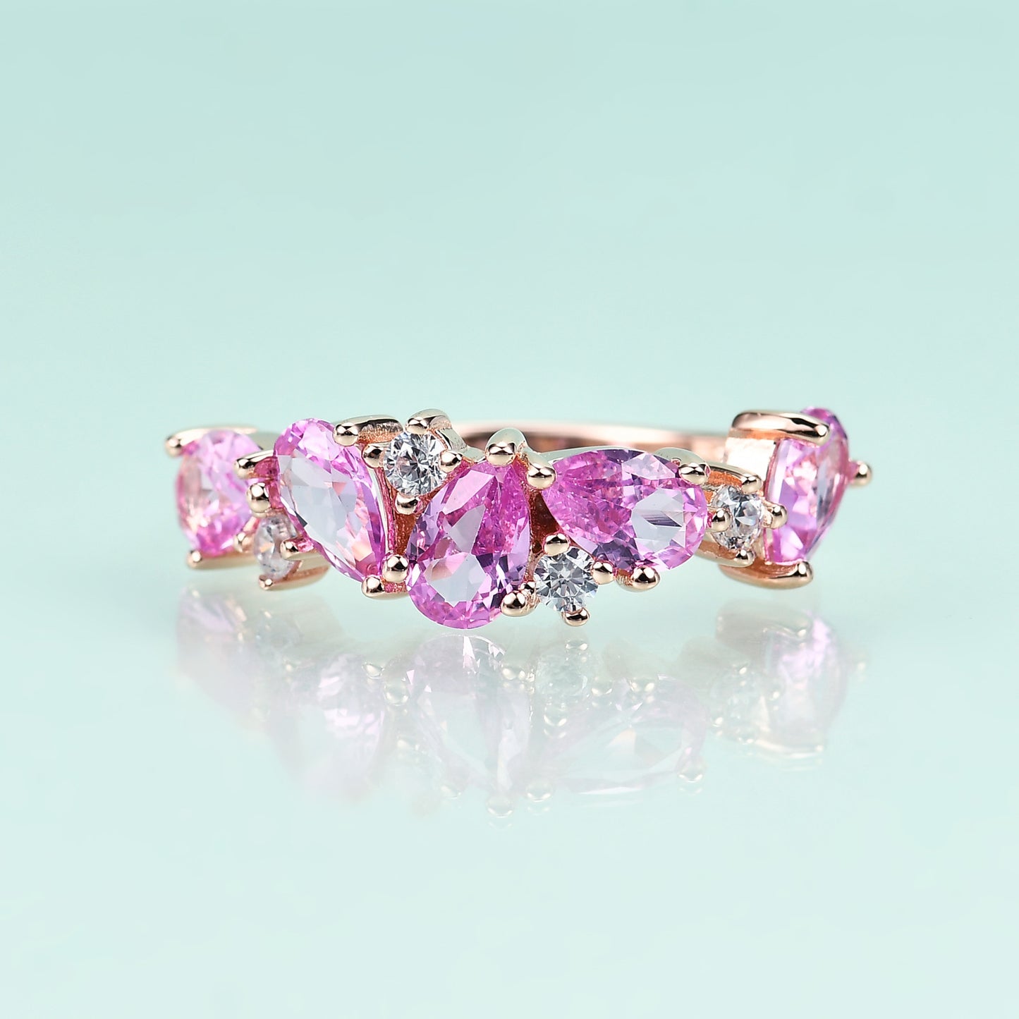 S925Sterling Silver Inlaid Pink Corundum Ring High-end Elegant Light Luxury Colorful Gemstone Rose Gold Ring