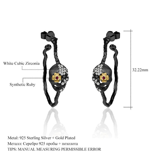 Designer Dark Retro Skull Earrings Halloween Accessories925Silver Inlaid Gemstone Stud Earrings