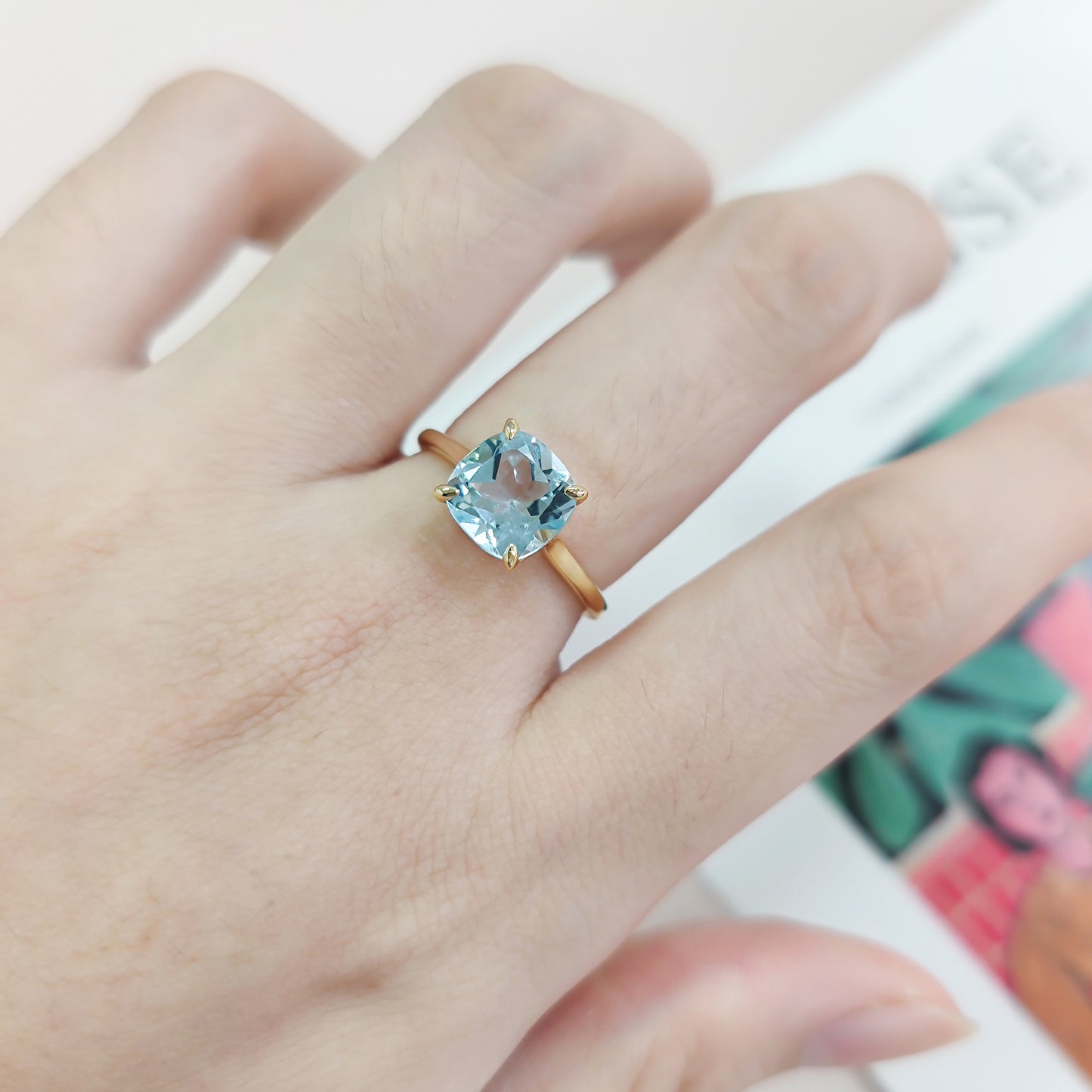 ins Wind s925Sterling Silver Ring Inlaid with Natural Topaz Crystal Sugar Cube Ring1.75/2Carat Gemstone Ring