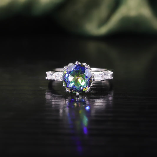 Brilliant Colorful Crystal Ring3.5Carat s925Sterling Silver Inlaid Brown Crystal Green Crystal Ring