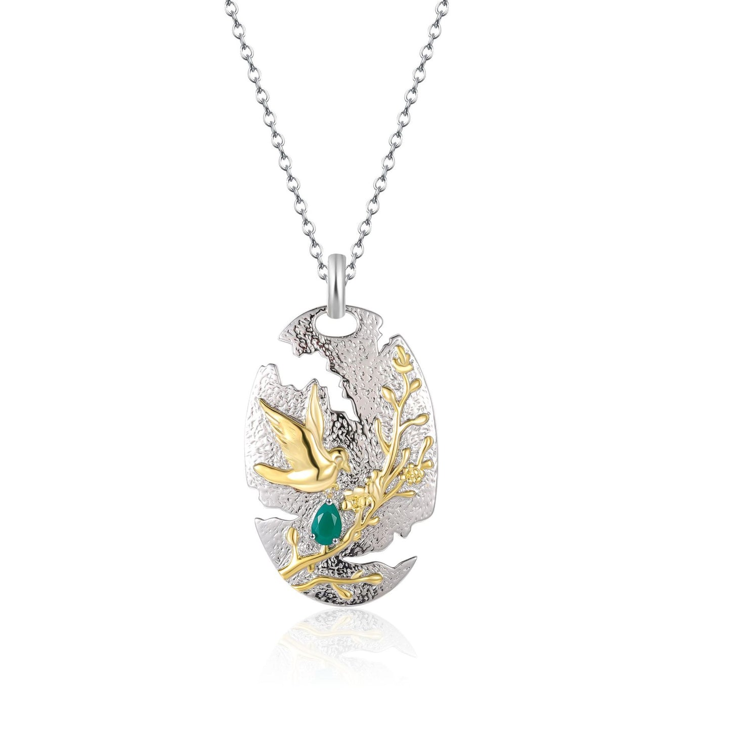 Original Design Niche Unique Pendant S925Sterling Silver Leaf Natural Translucent Chrysoprase Garnet Necklace