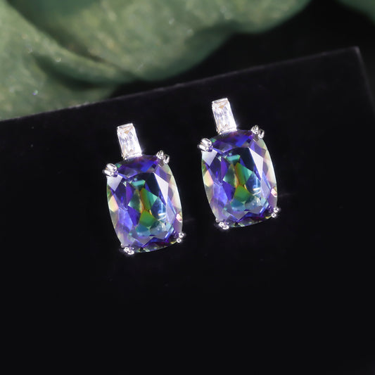 Statement Crystal Earrings for Women with British Clasp s925Sterling Silver Inlaid Colorful Crystal Large Carat Earrings Trendy