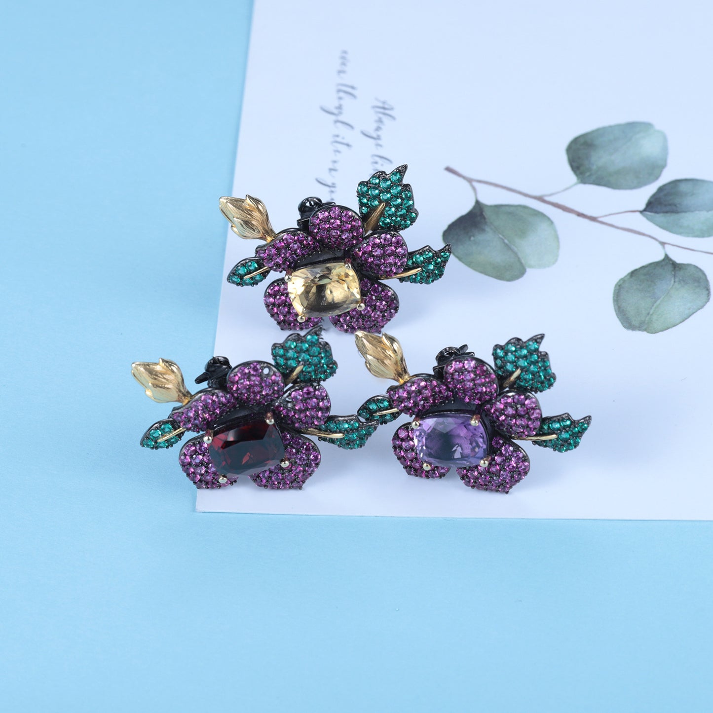 Designer Natural Yellow Crystal Brooch Pendant Dual-use Natural Style Flowers925Silver Color Gemstone Brooch Pendant