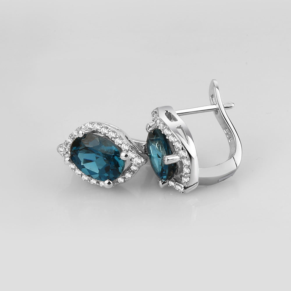 Design Sense Light Luxury Natural Topaz Earrings Jewelry Personality s925Silver Inlaid Gemstone Earrings