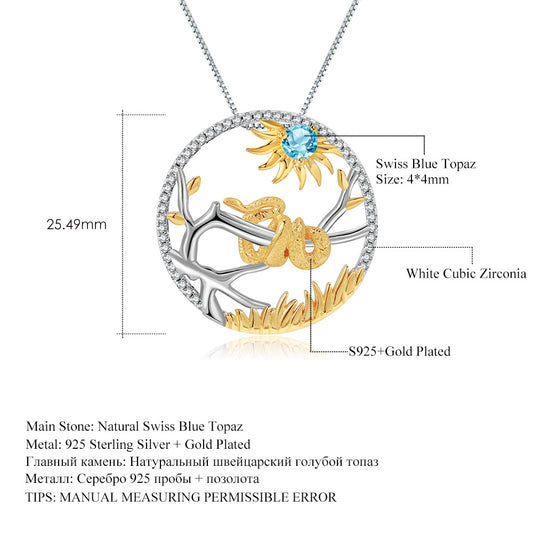 Designer Chinese Style Element Pendant Zodiac Series Snake 925Silver Natural Gemstone Necklace Pendant