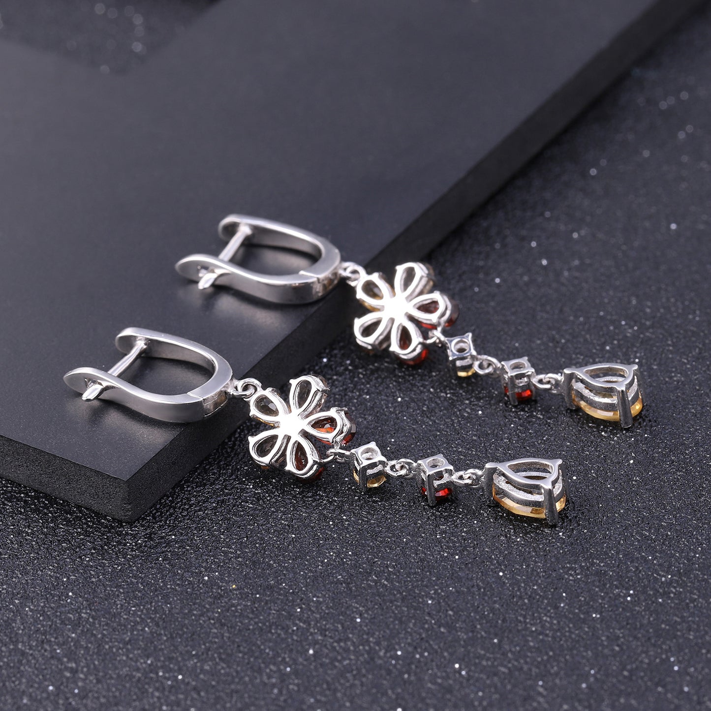 Design Style Garnet Yellow Crystal Earrings Vintage Personality s925Silver Inlaid Natural Gemstone Earrings
