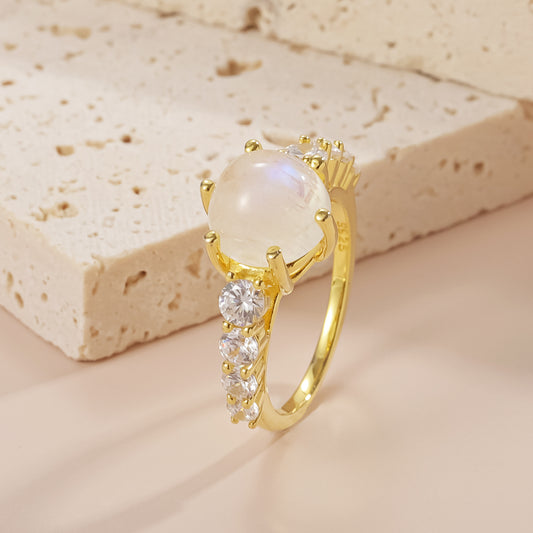 Gold Gemstone Ring2.7Carat Plated18k Gold s925Sterling Silver Inlaid Natural Moonstone Ring Fresh Style