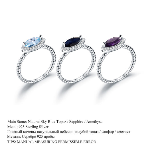Luxury Fashion Natural Gemstone Ring In Stock Simple Temperament s925Sterling Silver Inlaid Natural Gemstone Ring