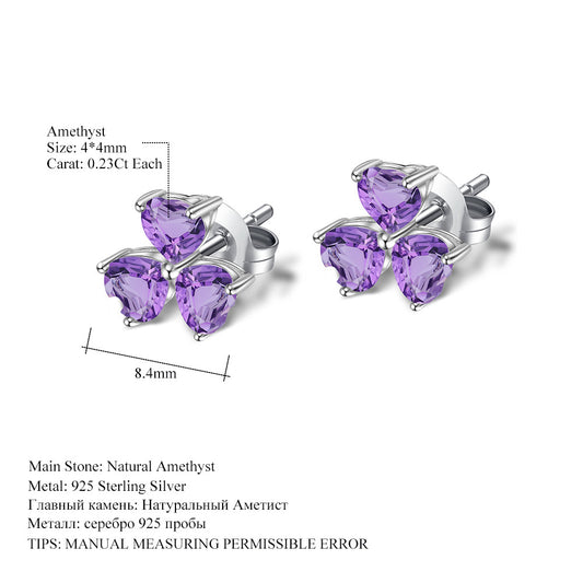 Natural Amethyst Heart-Shaped Ear Studs Affordable Luxury Fashion Simple s925Sterling Silver Inlaid Natural Colored Gems Stud Earrings